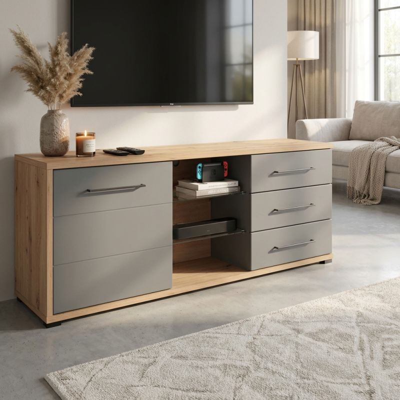 ELLIE - porta tv un anta tre cassetti moderno minimal in legno