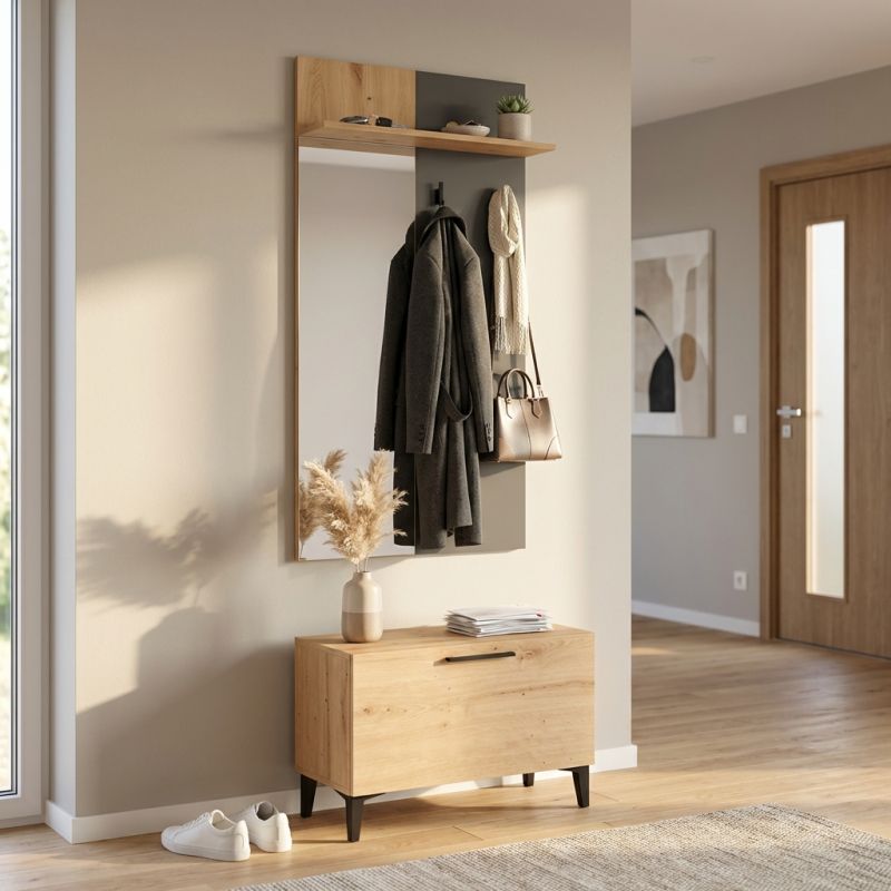 LUMIE - set mobile ingresso appendiabiti con specchio e contenitore