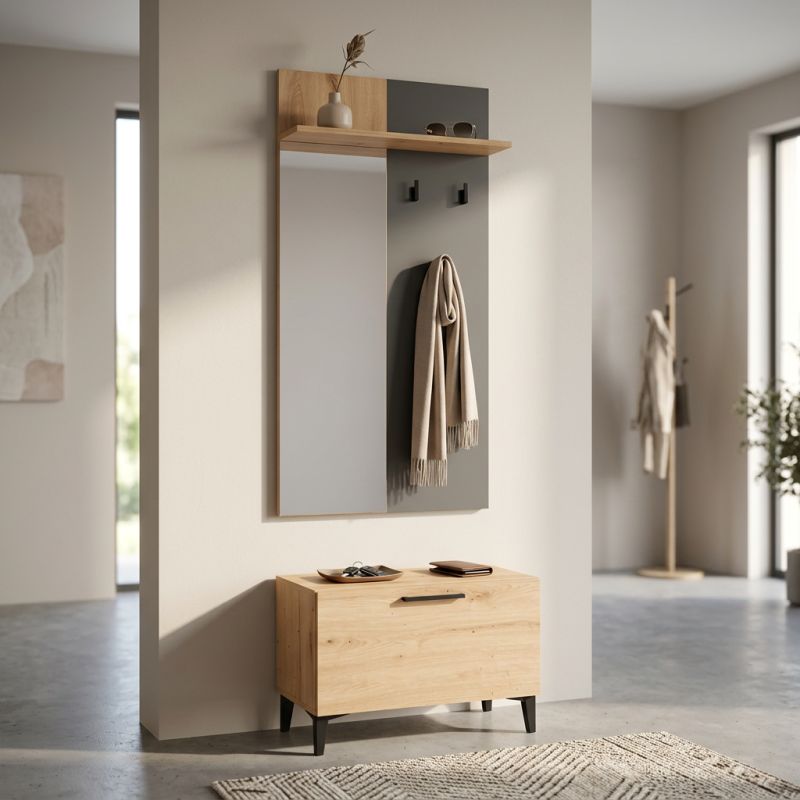 LUMIE - set mobile ingresso appendiabiti con specchio e contenitore