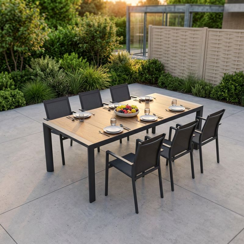 BEN - tavolo da giardino in alluminio con piano in ceramica