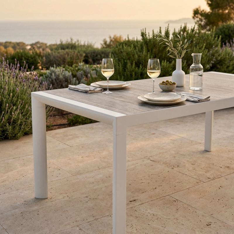 BEN - tavolo da giardino in alluminio con piano in ceramica