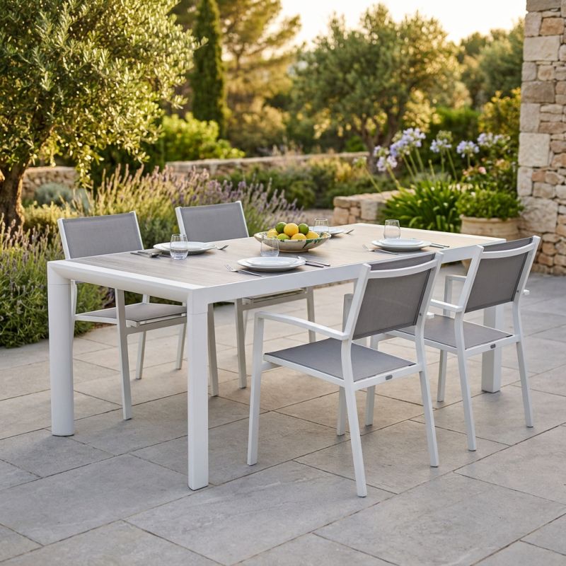 BEN - tavolo da giardino in alluminio con piano in ceramica