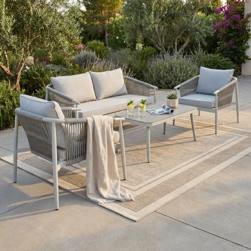 KISHORI - salotto da giardino in alluminio e corda 4 posti