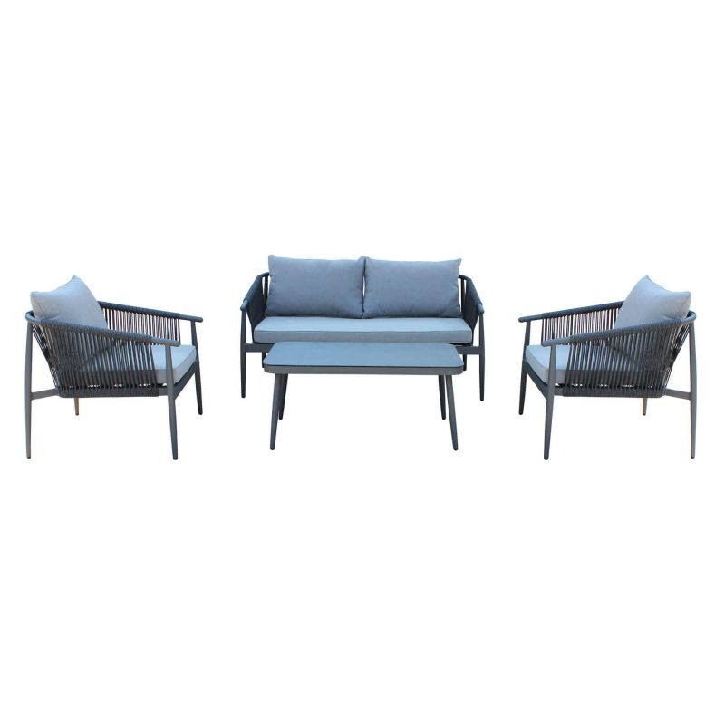 KISHORI - salotto da giardino in alluminio e corda 4 posti