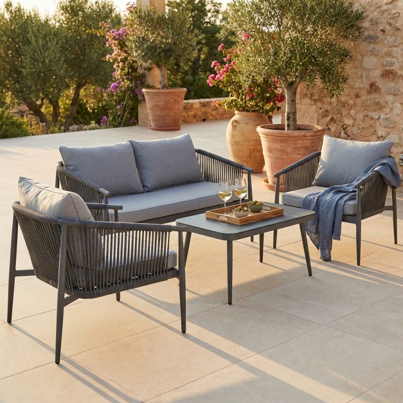 KISHORI - salotto da giardino in alluminio e corda 4 posti