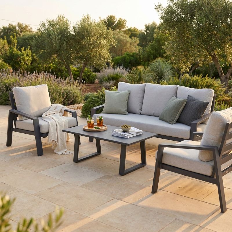 PERCY - salotto da giardino in alluminio e corda 5 posti