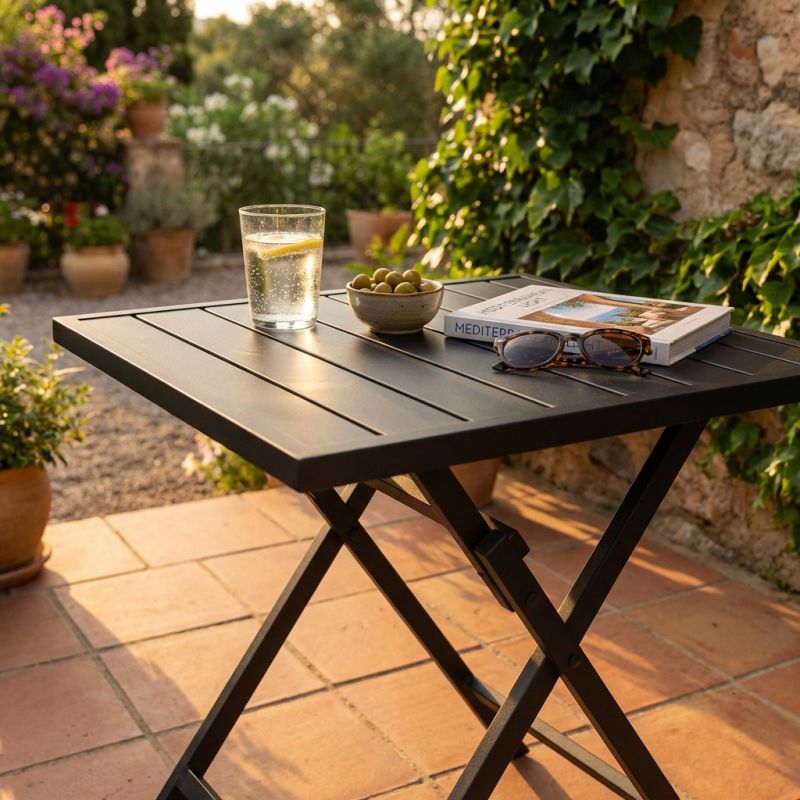 ABELUS - tavolo da giardino quadrato pieghevole salvaspazio in alluminio