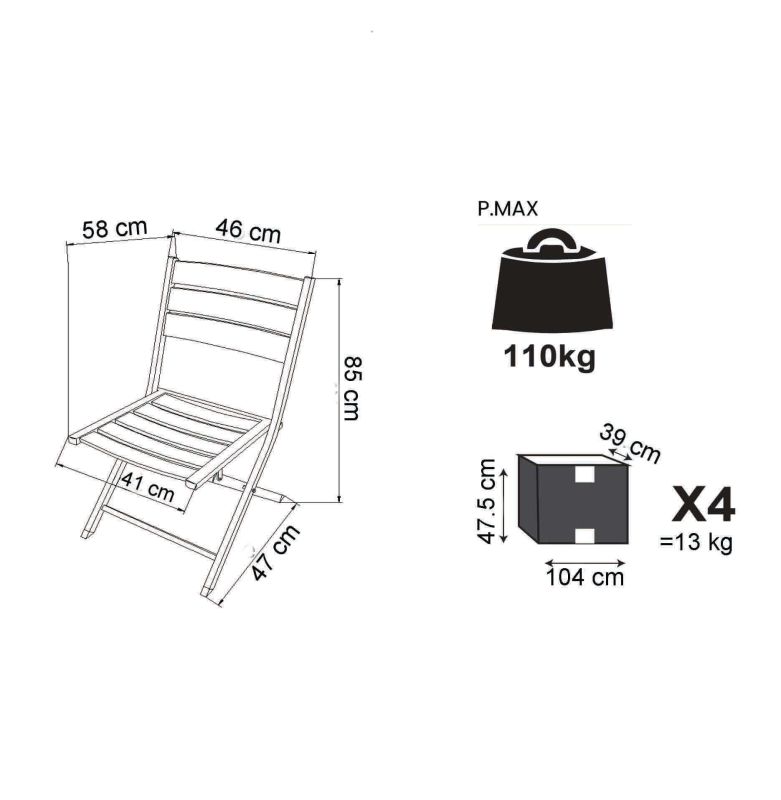 ABELUS - sedia da giardino in alluminio pieghevole salvaspazio