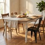 CROSS - tavolo vintage allungabile in legno con piano stondato