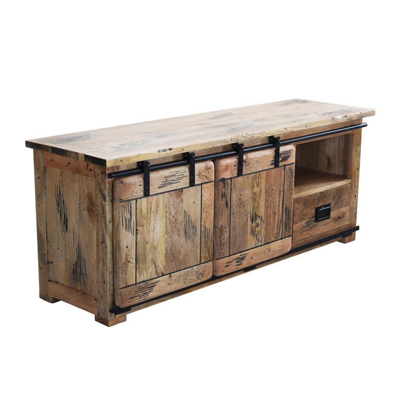 BEILY - porta tv legno di mango con 2 ante scorrevoli