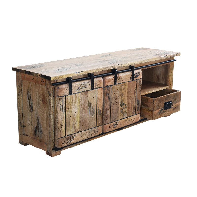 BEILY - porta tv legno di mango con 2 ante scorrevoli