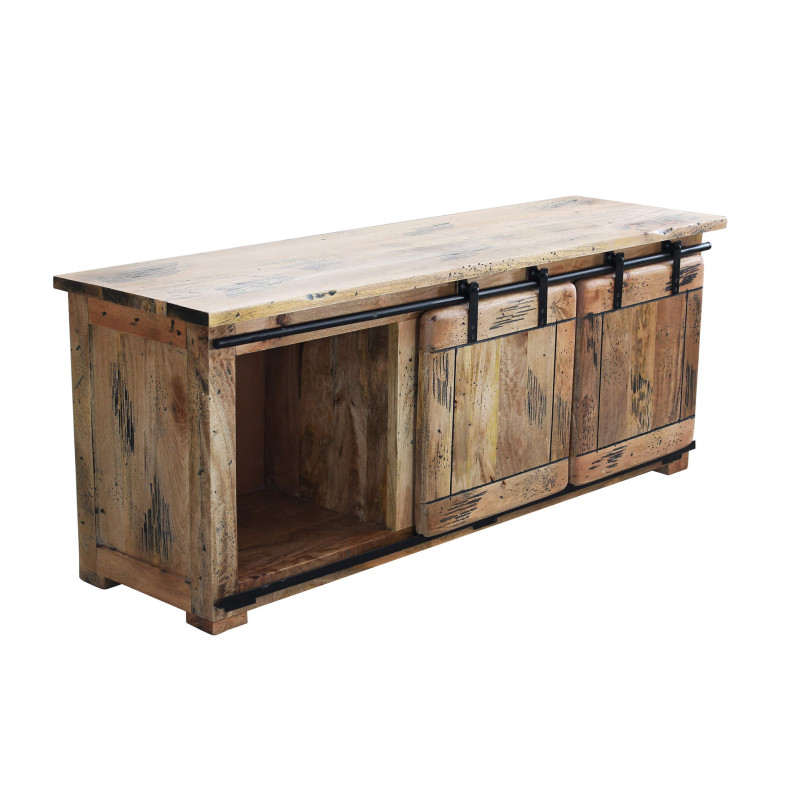 BEILY - porta tv legno di mango con 2 ante scorrevoli