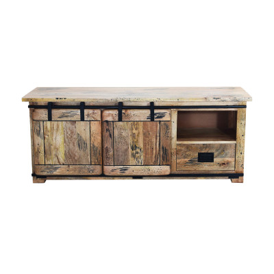 BEILY - porta tv legno di mango con 2 ante scorrevoli