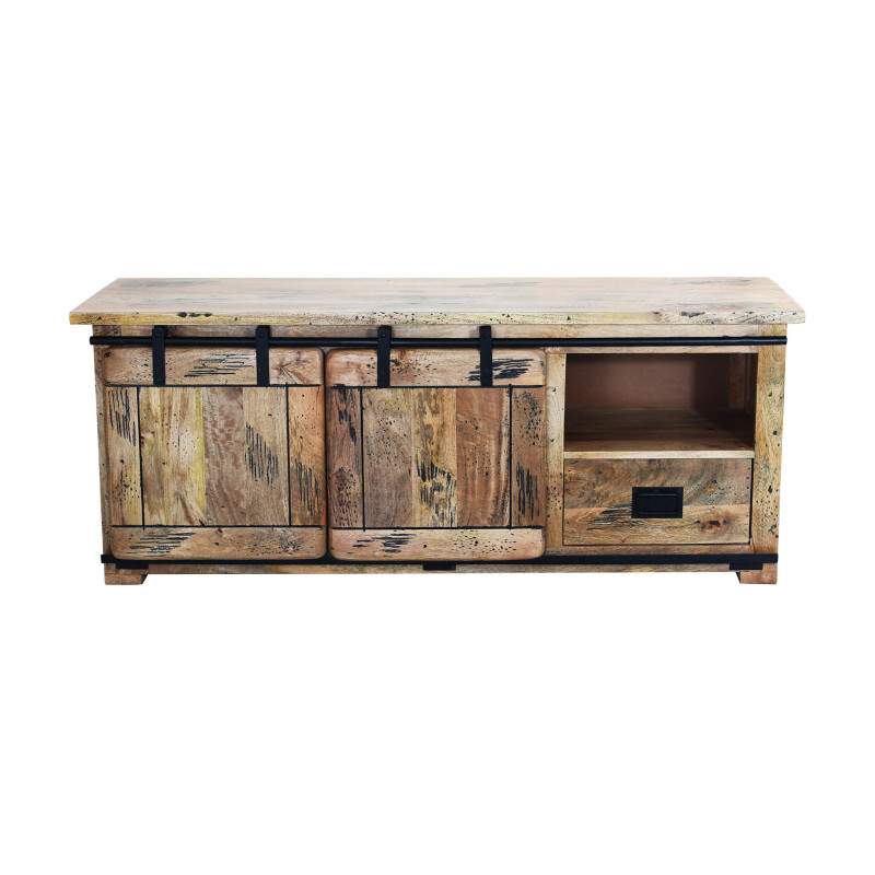 BEILY - porta tv legno di mango con 2 ante scorrevoli
