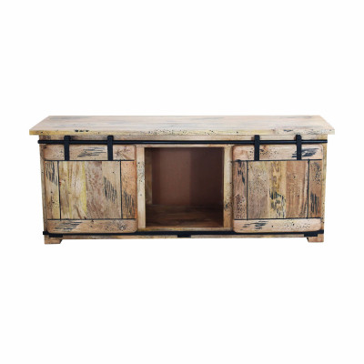 BEILY - porta tv legno di mango con 2 ante scorrevoli