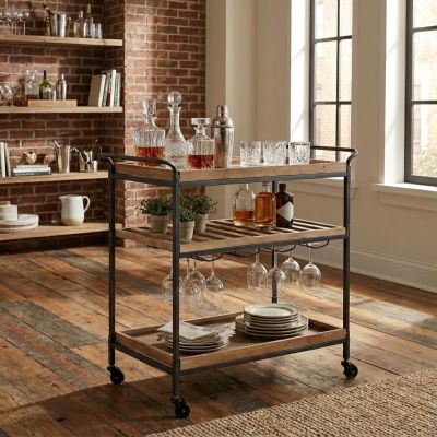 CARTY - carrello con ruote industrial in legno e acciaio