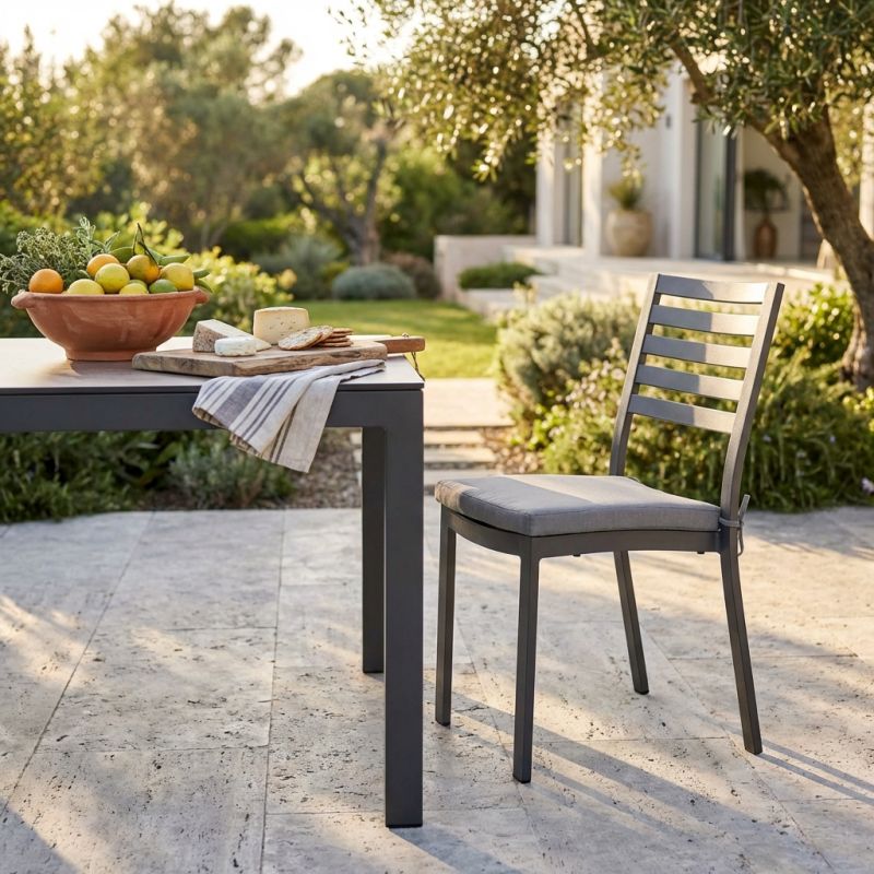 DEXTER - sedia da giardino in alluminio impilabile con cuscino