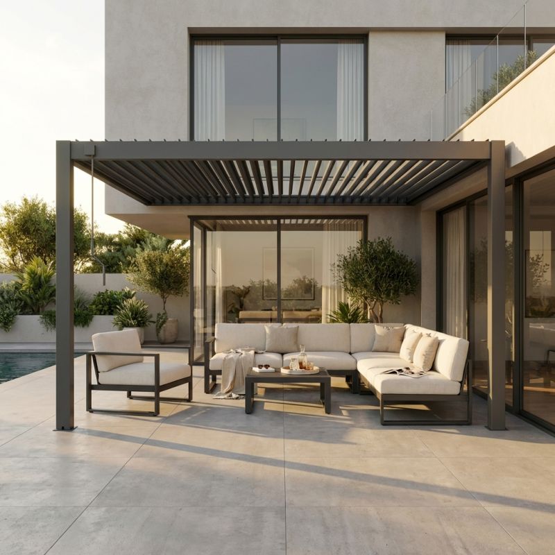 NIMBUS - pergola bioclimatica addossata in alluminio 4 x 4 m