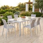 ALASKA - set tavolo in alluminio cm 214/280 x 100 x 75,5 h con 6 poltrone Lotus