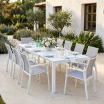 ALASKA - set tavolo in alluminio cm 214/280 x 100 x 75,5 h con 10 poltrone Lotus