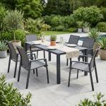 ARIZONA - set tavolo in alluminio cm 100 x 51,50/104/156/208/260 x 74 h con 6 poltrone Lotus