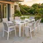 ARIZONA - set tavolo in alluminio cm 100 x 51,50/104/156/208/260 x 74 h con 6 poltrone Lotus