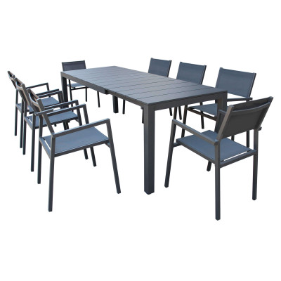 ALASKA - set tavolo in alluminio cm 148/214 x 85 x 75,5 h con 8 poltrone Aulus