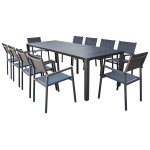 ARIZONA - set tavolo in alluminio cm 100 x 51,50/104/156/208/260 x 74 h con 10 poltrone Aulus