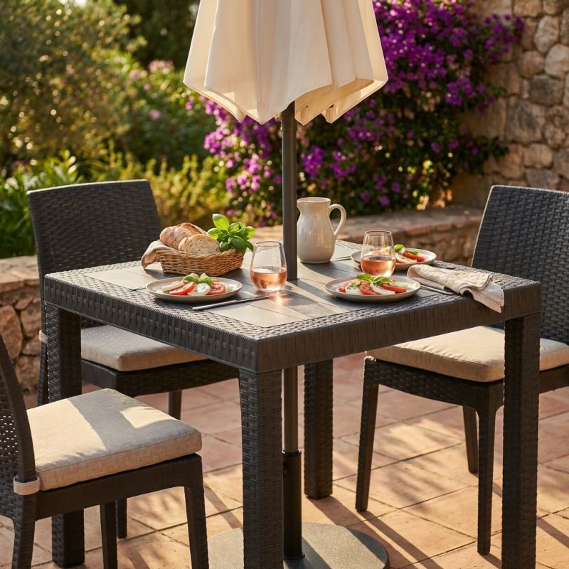 CALIGOLA - tavolo da giardino in resina effetto rattan