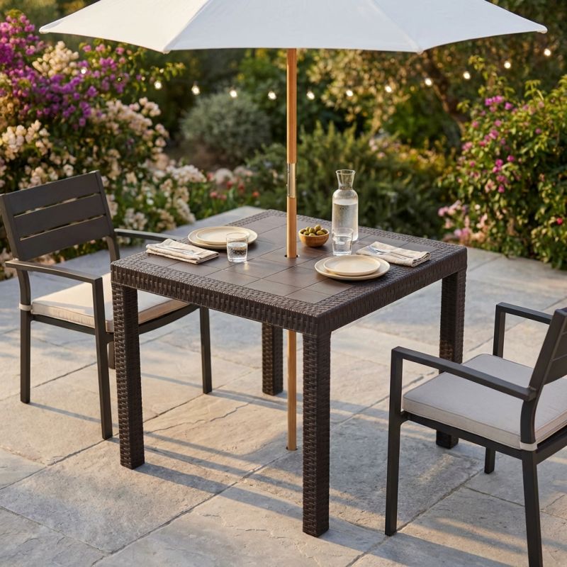 CALIGOLA - tavolo da giardino in resina effetto rattan