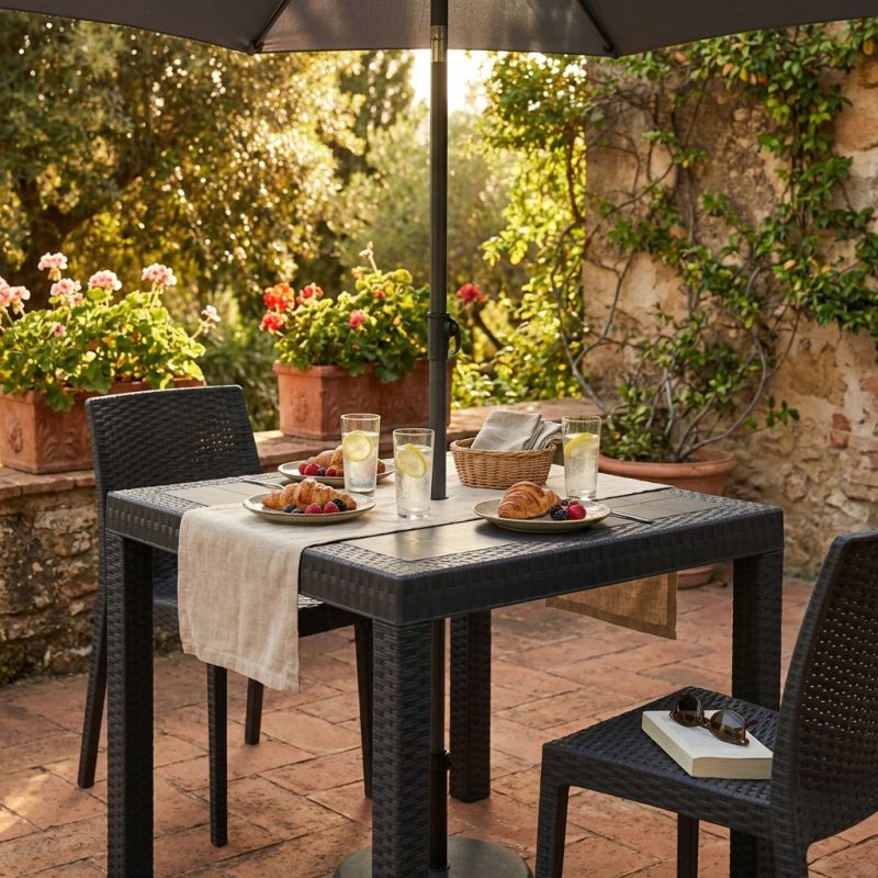 CALIGOLA - tavolo da giardino in resina effetto rattan