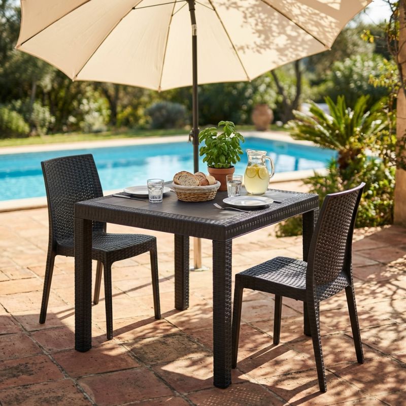 CALIGOLA - tavolo da giardino in resina effetto rattan