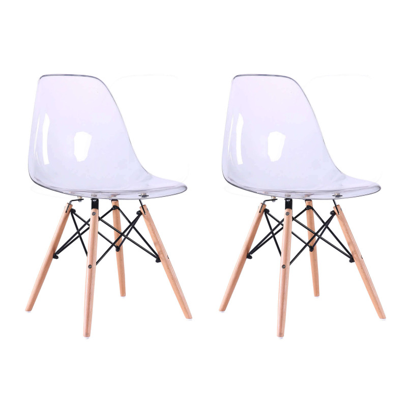 JULIETTE - sedia stile nordico trasparente con gambe in legno set da 2