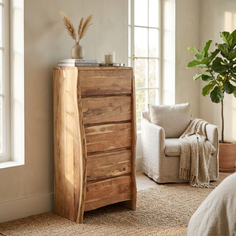 ROUGHT - cassettiera con 5 cassetti in legno