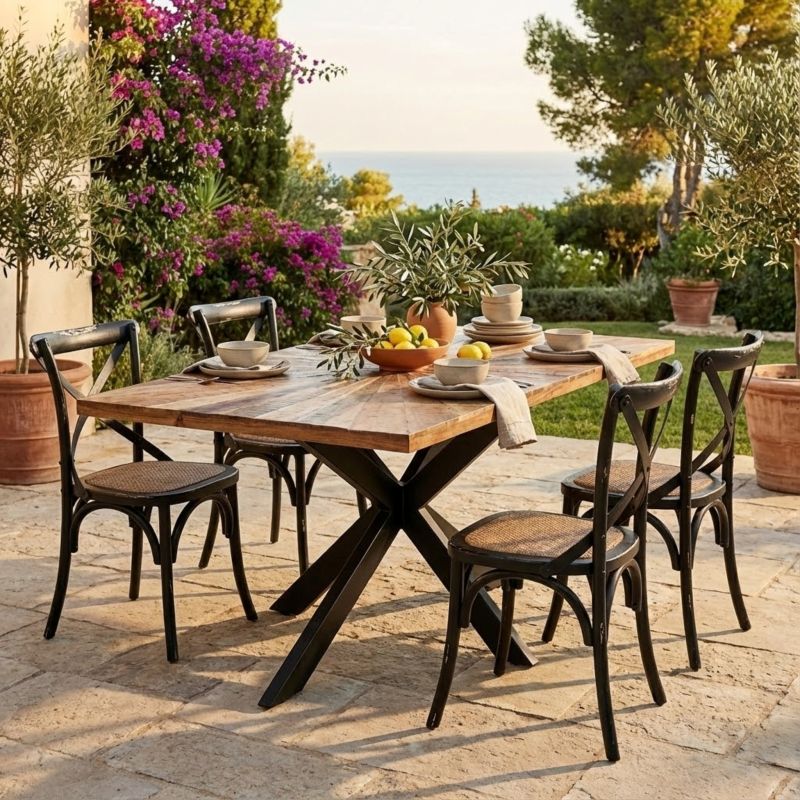 DENNY - tavolo con piano in legno massiccio