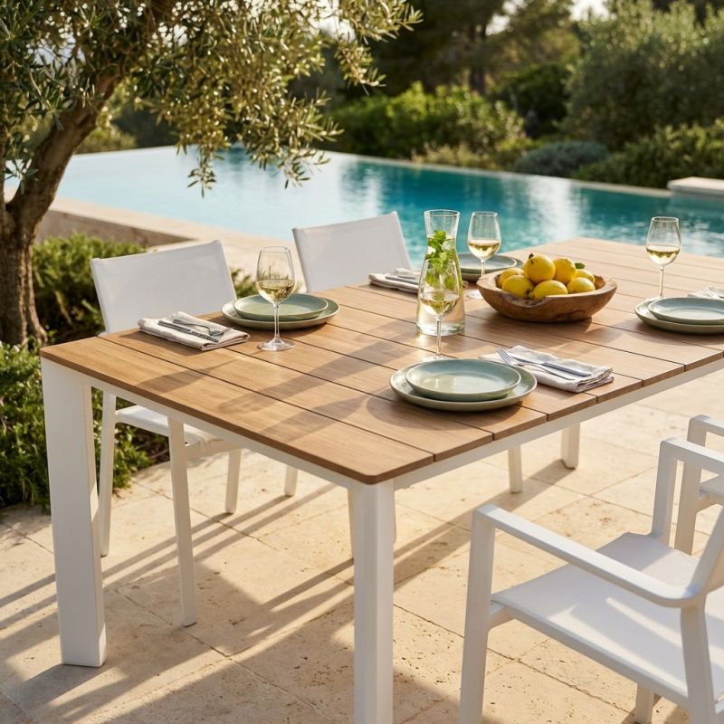 FALL - tavolo da giardino in alluminio allungabile 215/280x100 effetto legno