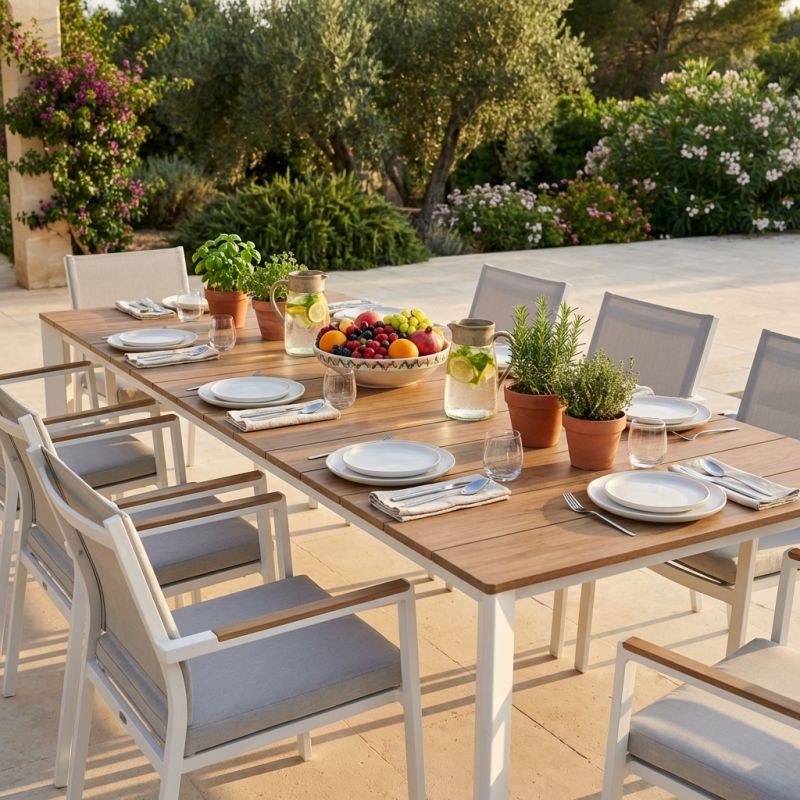 FALL - tavolo da giardino in alluminio allungabile 215/280x100 effetto legno