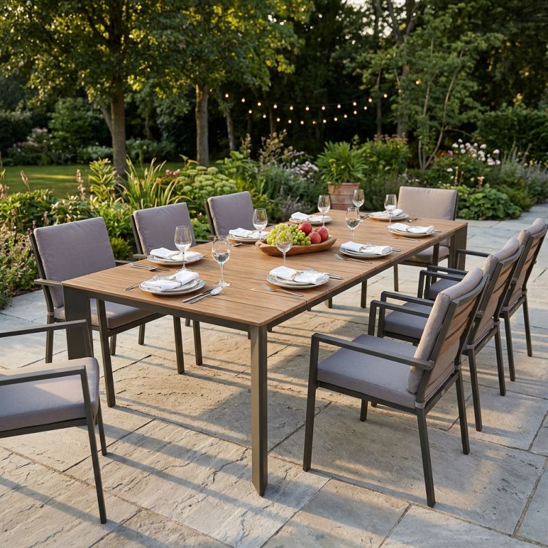 FALL - tavolo da giardino in alluminio allungabile 215/280x100 effetto legno