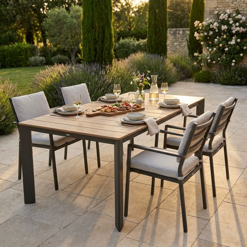 FALL - tavolo da giardino in alluminio allungabile 215/280x100 effetto legno