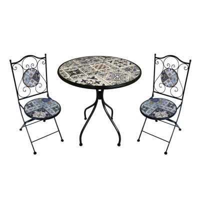 COIMBRA - set due sedie pieghevoli e tavolo rotondo con decori