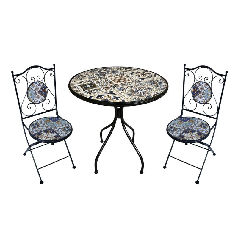 COIMBRA - set due sedie pieghevoli e tavolo rotondo con decori