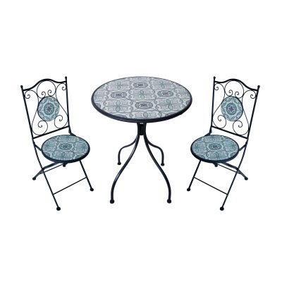 TAVIRA - set due sedie pieghevoli e tavolo rotondo con decori