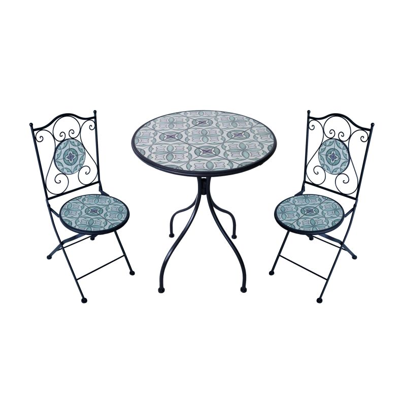 TAVIRA - set due sedie pieghevoli e tavolo rotondo con decori