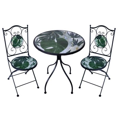 SINTRA - set due sedie e tavolo rotondo con decori