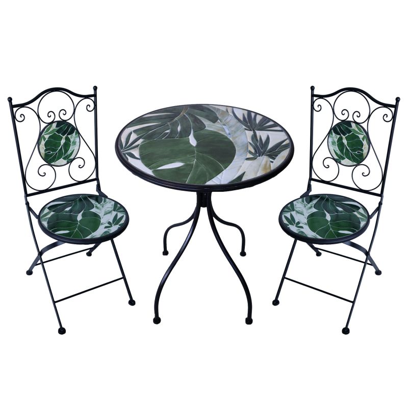 SINTRA - set due sedie e tavolo rotondo con decori