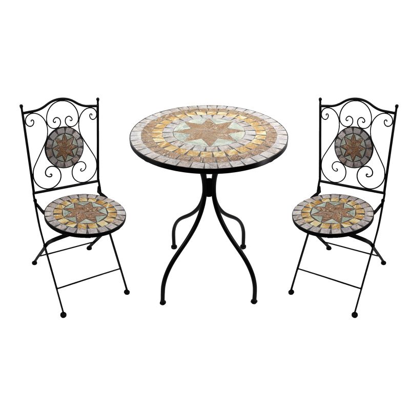 NISA - set due sedie pieghevoli e tavolo rotondo con decori