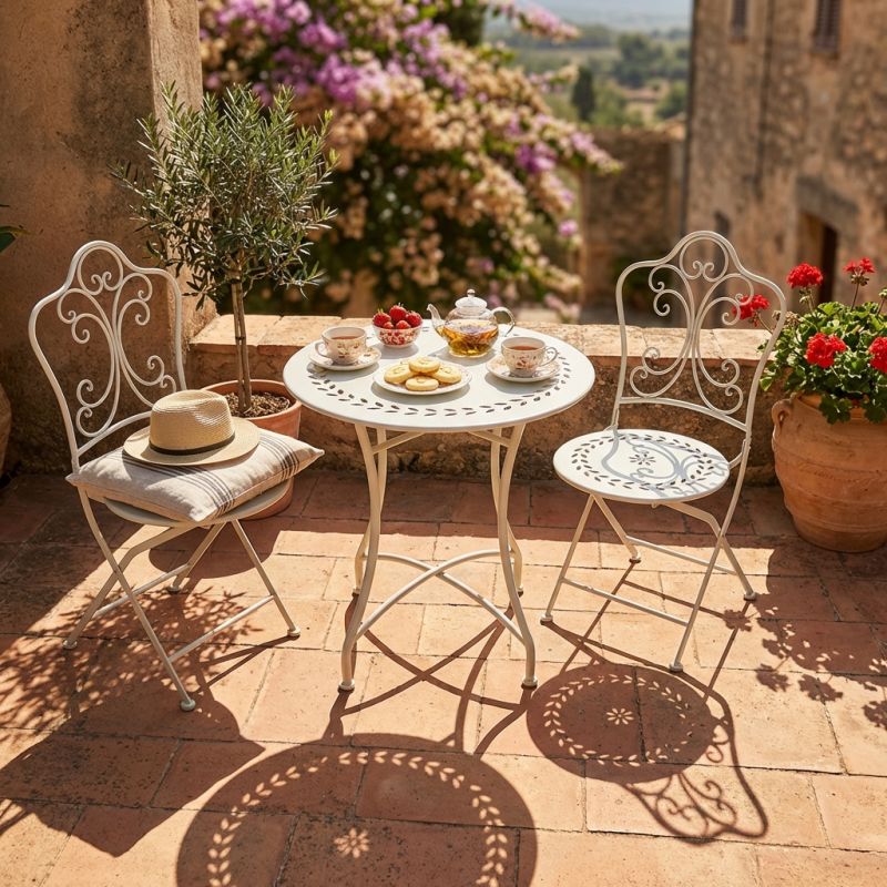 PALMELA - set due sedie pieghevoli e tavolo rotondo con decori