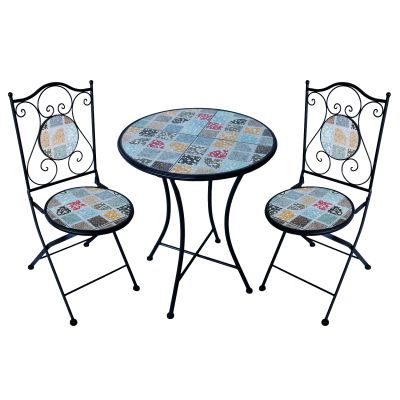 SILVES - set due sedie pieghevoli e tavolo rotondo con decori