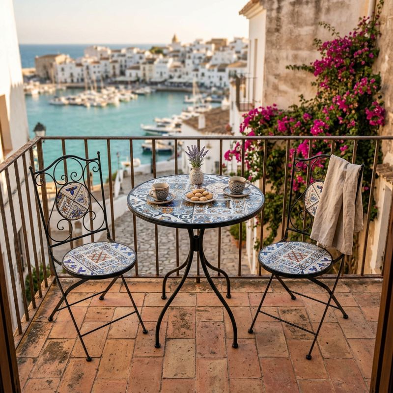 SILVES - set due sedie pieghevoli e tavolo rotondo con decori