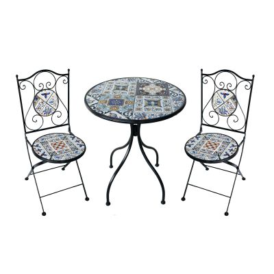 SILVES - set due sedie pieghevoli e tavolo rotondo con decori